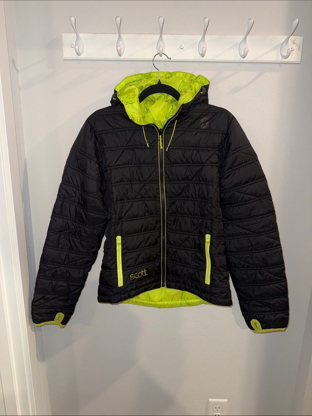 Scott Black Puffer Jacket with Lime Green Lining